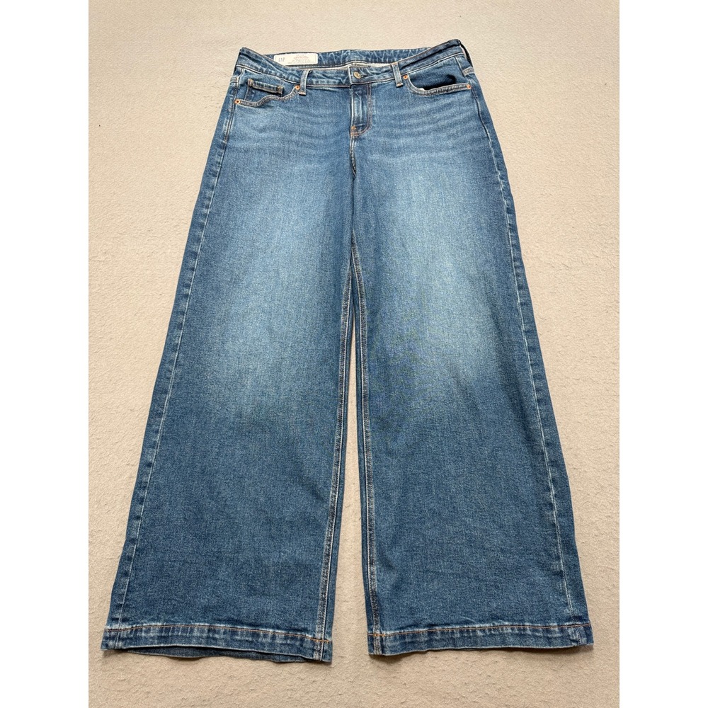 Gap Jeans Women's 32/14 Blue Denim Wide Leg Baggy Low Rise Stride Medium Wash